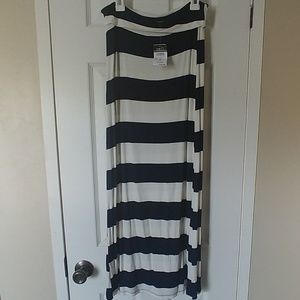 Navy blue and white striped maxi dress